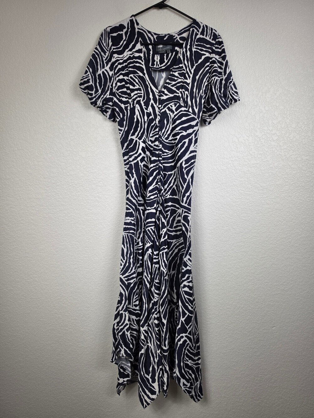 Anthropologie Navy White Printed Midi Dress Size 6